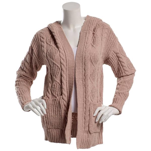 Juniors Derek Heart Matte Chenille Cable Hoodie Cardigan - image 