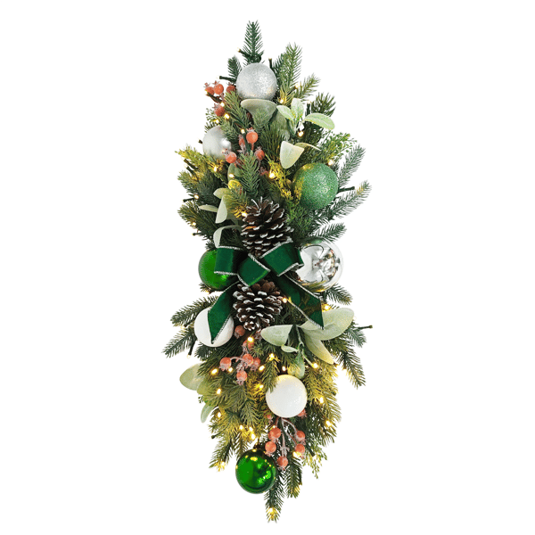 Puleo International Pre-Lit Adorned Green & White Banister Swag - image 
