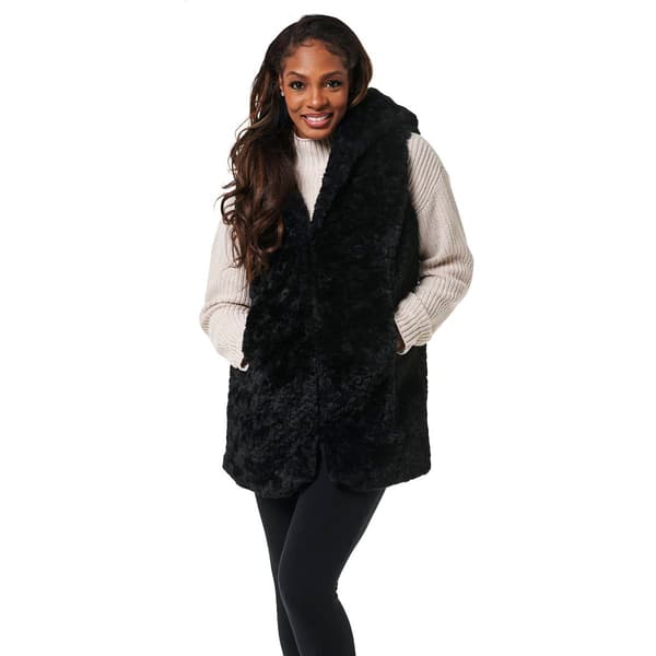 Womens Steve Madden Long Faux Fur Vest with Hood - image 