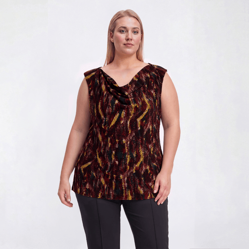 Plus Size Kasper Cap Sleeve Cowl Neck Abstract Dot Blouse - image 