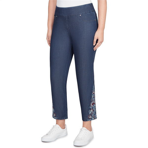 Womens Ruby Rd. Indigo Go Floral Embroidery Stretch Jeans