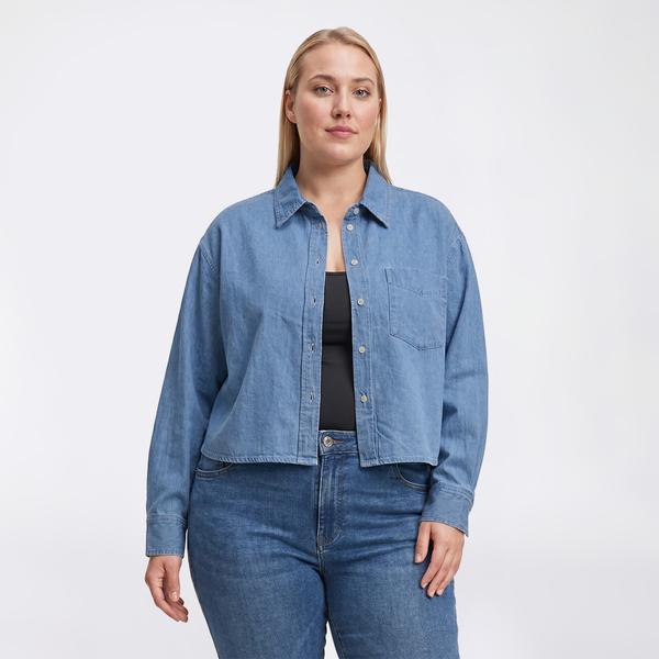 Plus Size Architect(R) Long Sleeve Denim Cropped Button Down - image 