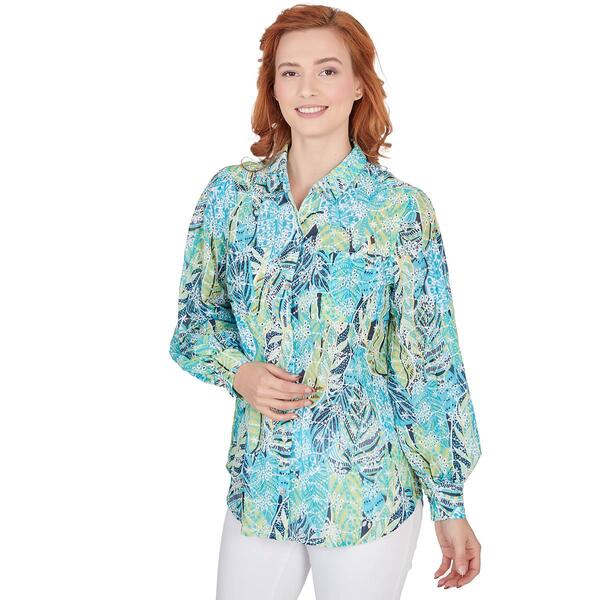 Petite Ruby Rd&#44; By The Sea Woven Floral Button Down Blouse