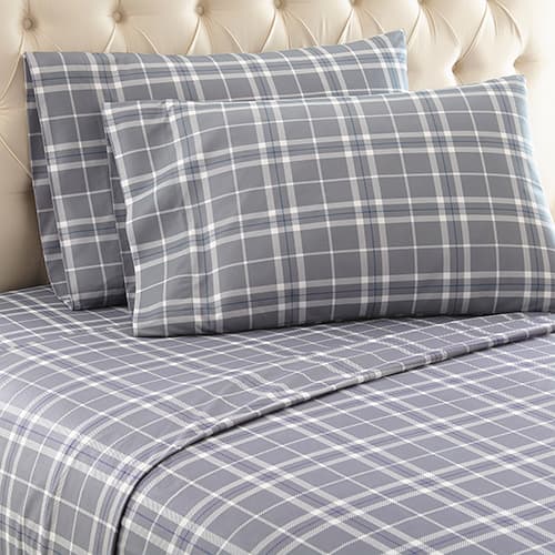 Micro Flannel&#40;R&#41; Carlton Plaid Grey Sheet Set - image 