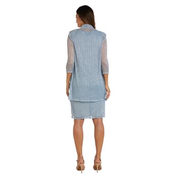 Womens R&M Richards Long Sleeve Metallic Crinkle Jacket Dress
