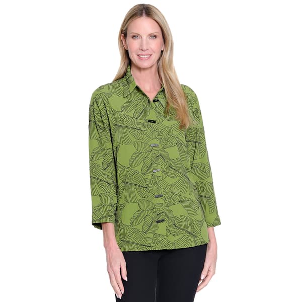 Womens Ali Miles 3/4 Sleeve Embroidered Button Front Tunic - image 
