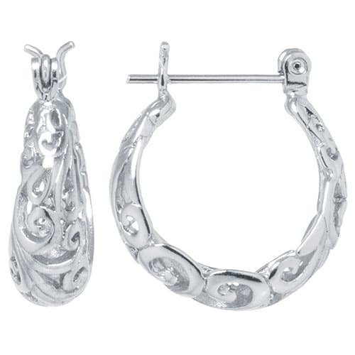 Fine Silver Plated Filigree 15mm Hoop Earrings - image 