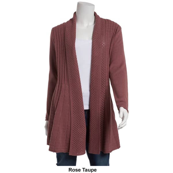 Womens Architect&#174; Crochet Lapel Pintuck Open Flared Cardigan
