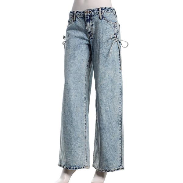 Juniors YMI(R) Mid Rise Cinch Bow Wide Leg Jeans