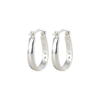 Silver Plate Cubic Zirconia Oval Hoop Earrings