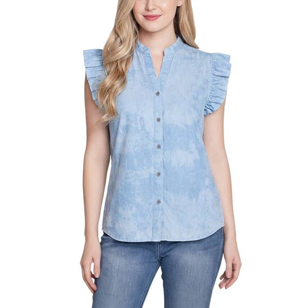 Plus Size NY Collection Flutter Sleeve Denim Button Front Blouse