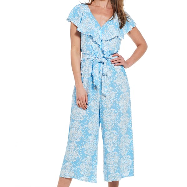 Womens Luxology Scroll Ruffle Challis Jumpsuit