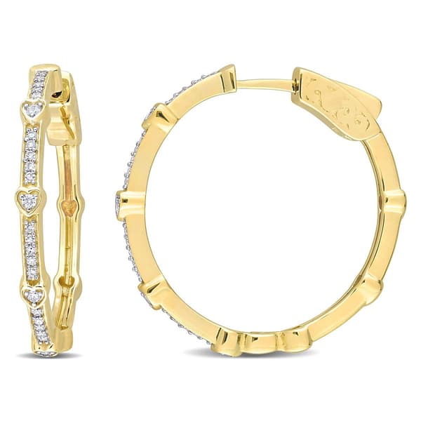 Sophia B 10kt. Gold 1/4ct. Diamond Hearts Accent Hoop Earrings - image 