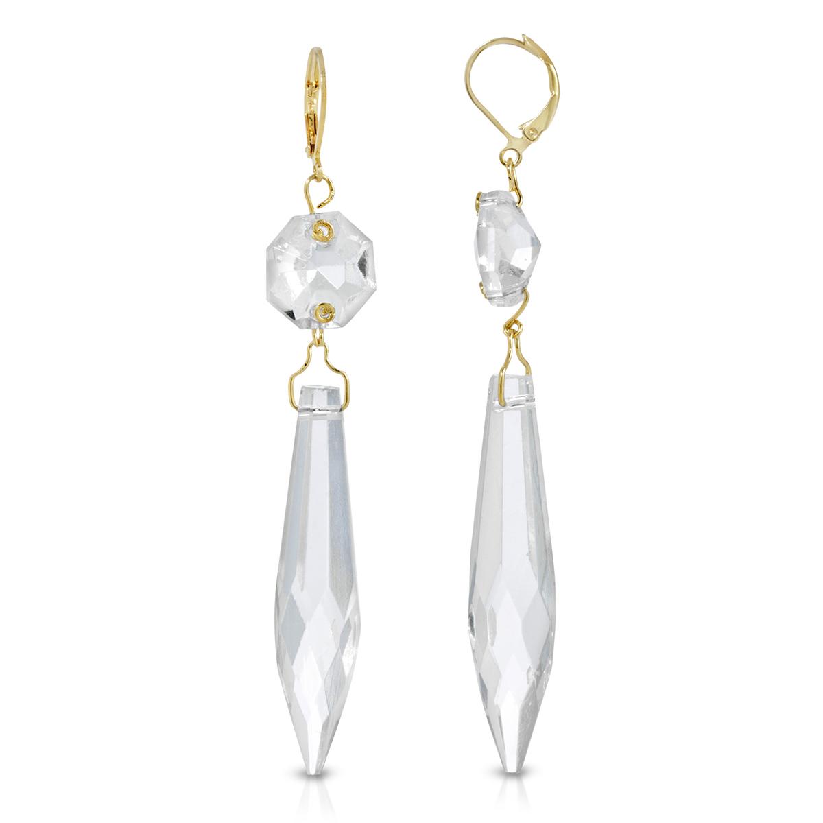 1928 Gold Tone Clear Crystal Linear Drop Earrings