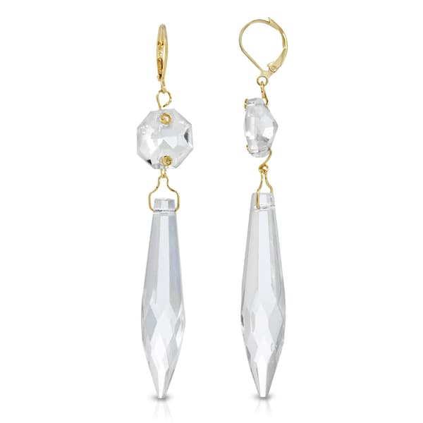1928 Gold Tone Clear Crystal Linear Drop Earrings - image 