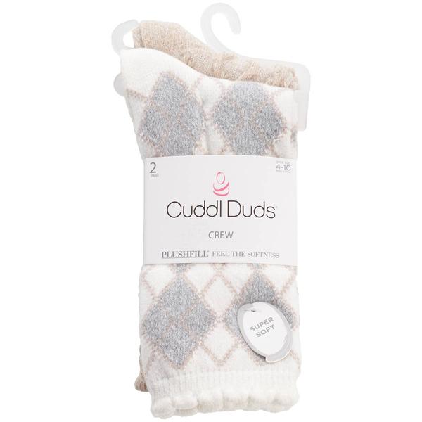 Womens Cuddl Duds(R) 2Pk Argyle/Texture Scalloped Crew Sock - image 