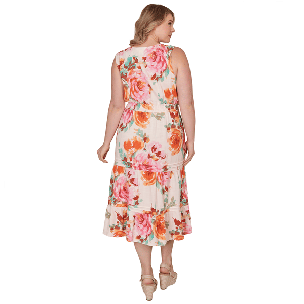 Plus Size Ruby Rd. Renaissance Romance V Neck Floral Midi Dress