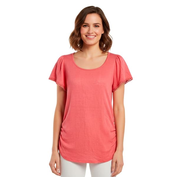 Womens French Laundry Short Sleeve Solid Scoop Tee w/Shirring - image 