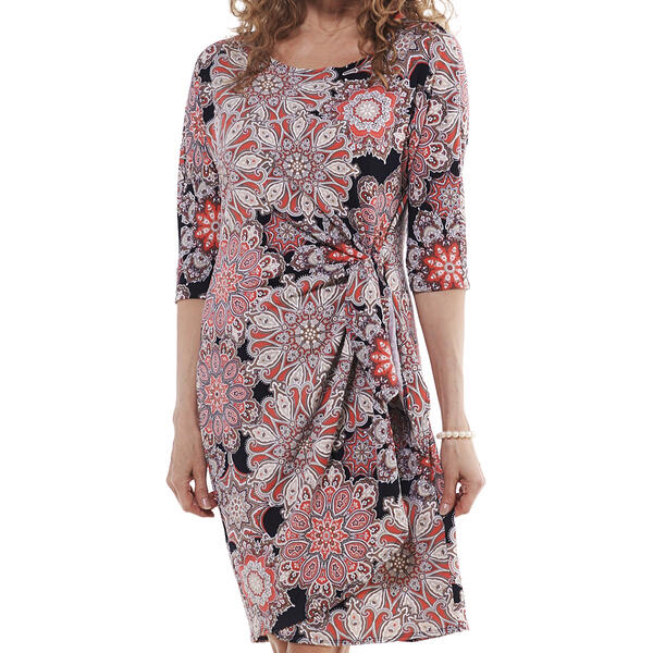 Womens Robbie Bee 3/4 Sleeve Floral Puff Sarong Wrap Dress