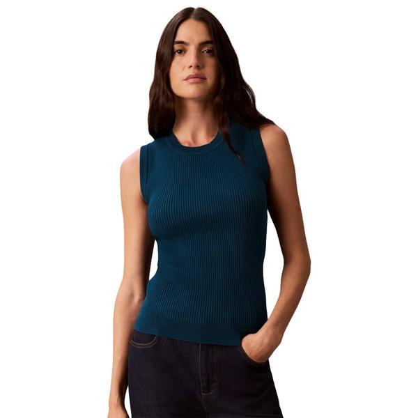 Womens Calvin Klein Sleeveless Crew Neck Ribbed Sweater