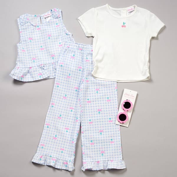 Girls (4-6x) Little Lass(R) 3pc. Gingham/Cherry Culotte Set - image 