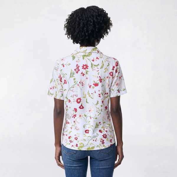 Womens Emily Daniels Short Sleeve Jacquard Floral Blouse