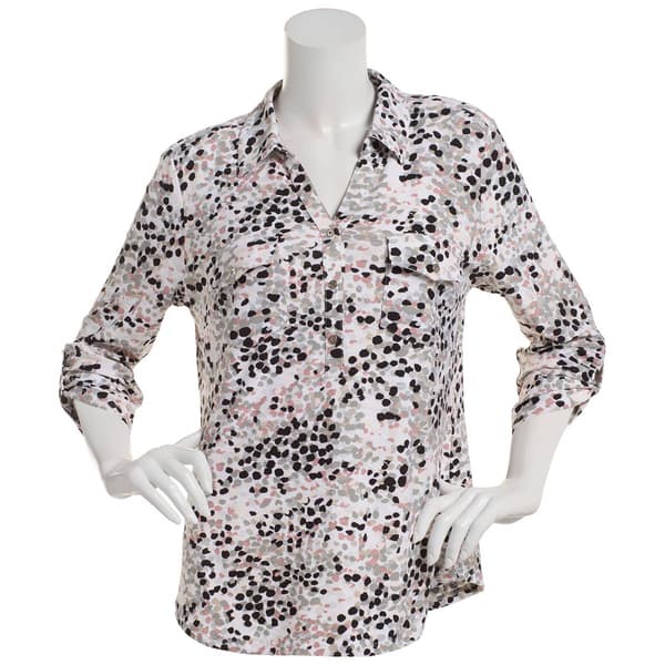 Plus Size Emily Daniels 3/4 Sleeve Dot Jacquard Blouse