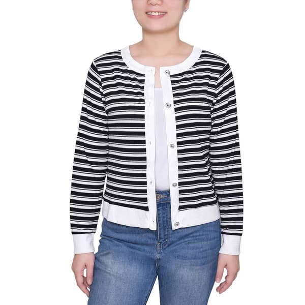 Plus Size NY Collection Stripe Button Front Knit Cardigan
