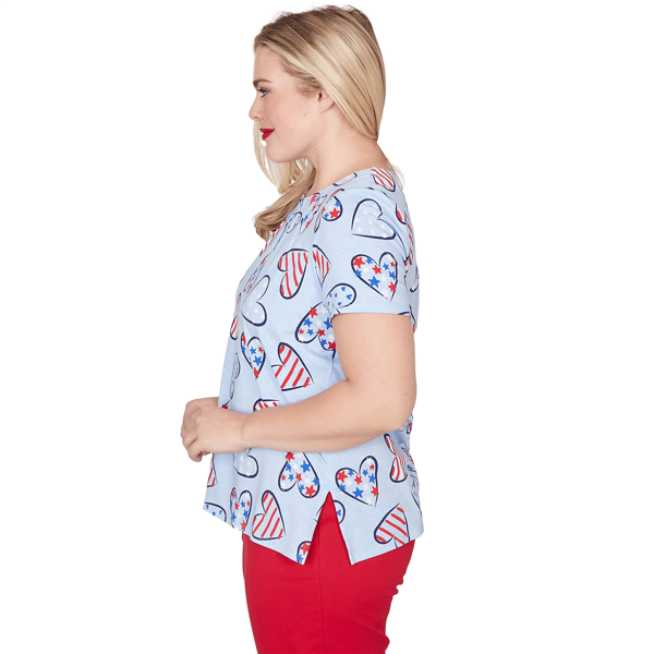 Womens Alfred Dunner Lady Liberty American Flag Hearts Blouse