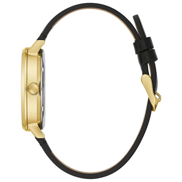 Mens Caravelle Gold Tone Black Leather Strap Watch - 44A121