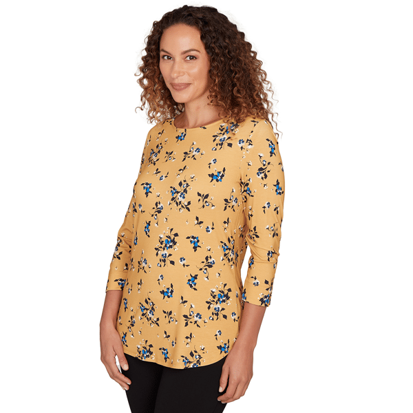 Womens Emaline Key Items 3/4 Sleeve Boat Neck Floral Tee