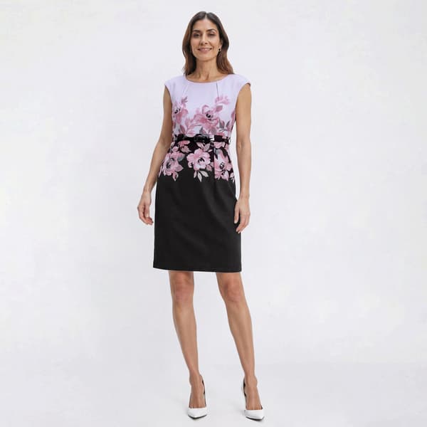 Petite Connected Apparel Color Block Floral Sheath Dress