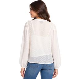 Juniors A. Byer Long Sleeve Clip Dot Ruffle Front Blouse