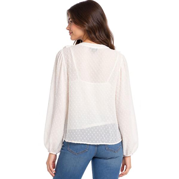 Juniors A. Byer Long Sleeve Clip Dot Ruffle Front Blouse