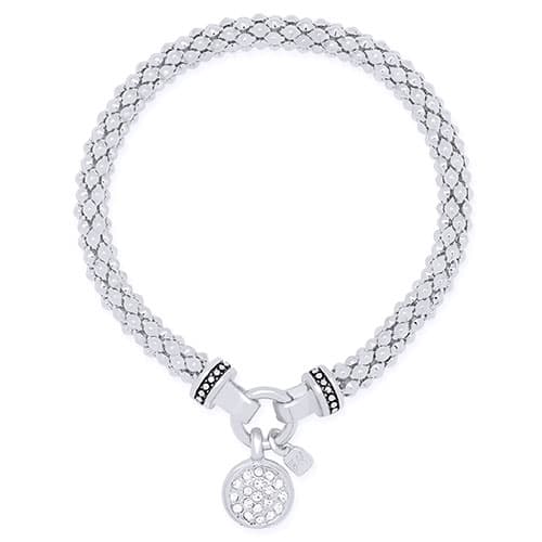 Nine West Silver-Tone Circle Charm Mesh Stretch Bracelet