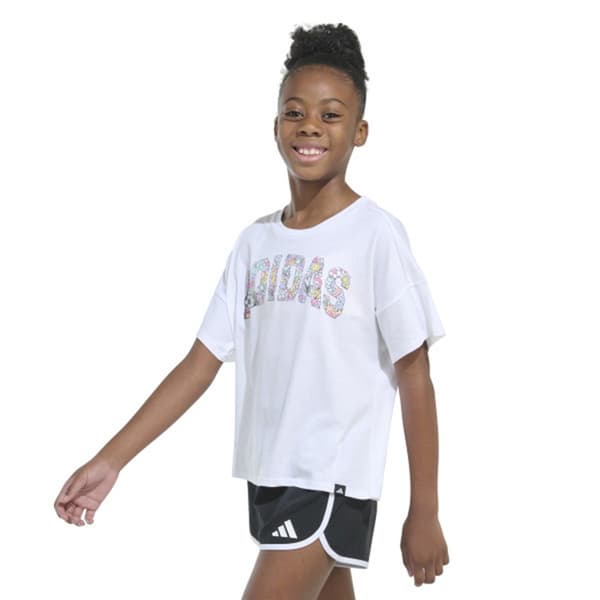 Girls (7-16) adidas® Short Sleeve Drop Shoulder Flower Text Tee