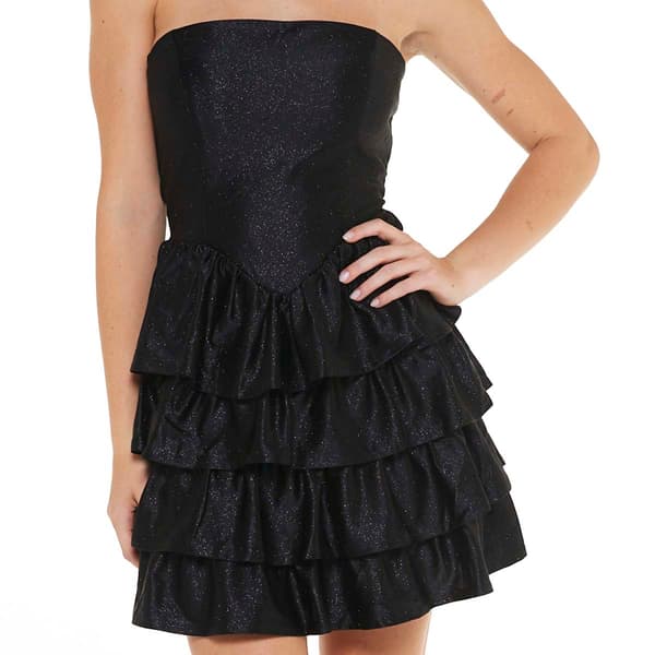 Juniors Emerald Sundae Glitter Mesh Tier Lace-Up A-Line Dress