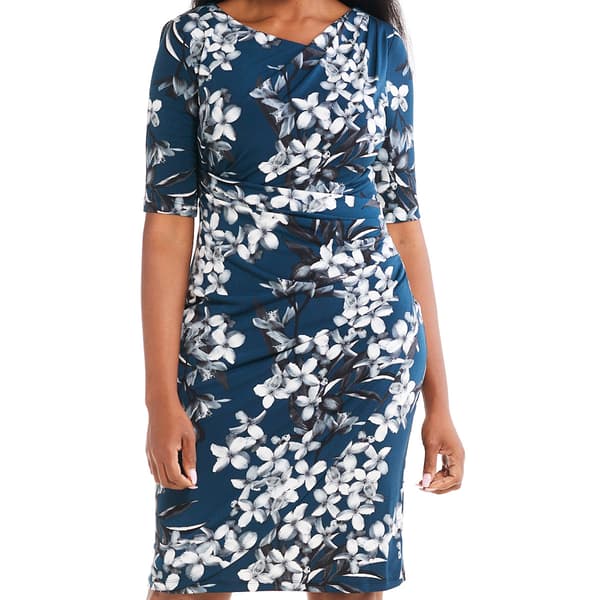 Womens Connected Apparel Elbow Sleeve Floral Wrap Dress