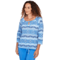 Womens Hearts of Palm Embraceable Blue Geometric Keyhole Blouse - image 3