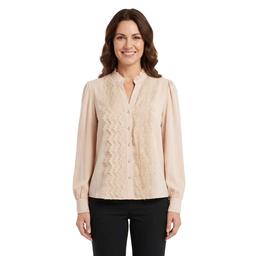 Womens Adrianna Papell Cuff Sleeve Ruffle Neck Lace Blouse