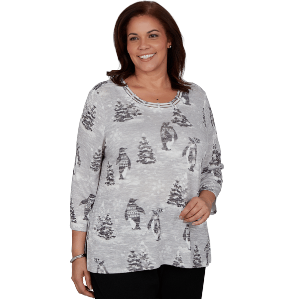 Plus Size Alfred Dunner Classics Penguins and Trees Blouse - image 