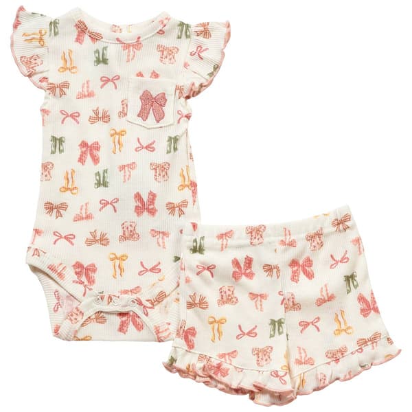 Baby Girl (NB-9M) Chick Pea Bows/Ruffle Romper & Short Set - image 