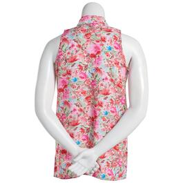 Womens Floral & Ivy Sleeveless Tulips/Poppies Invert Pleat Blouse