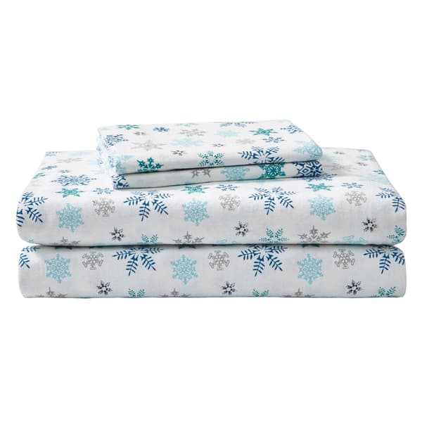 Eddie Bauer Tossed Snowflake Cotton Flannel Sheet Set - image 