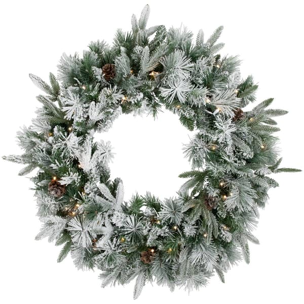 Northlight Seasonal 30in. Pre-Lit Pine Flocked Christmas Wreath - image 