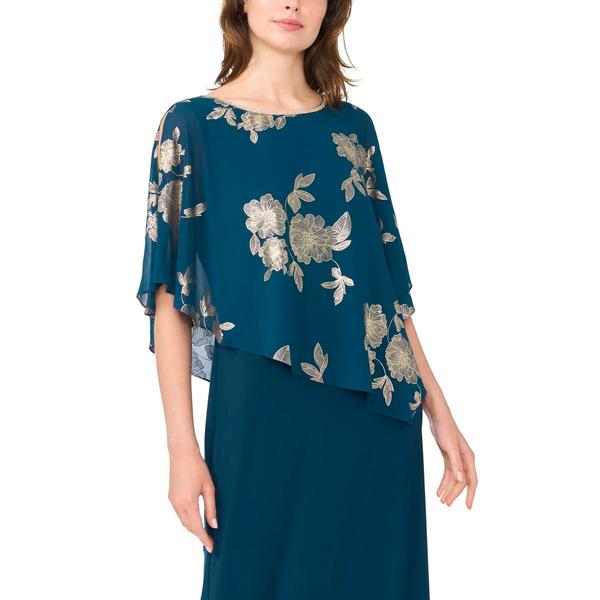 Womens MSK Solid Evening Gown with Foil Floral Overlay
