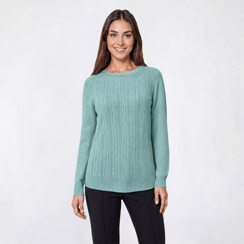 Petite Napa Valley Long Sleeve Cable Knit Front Sweater