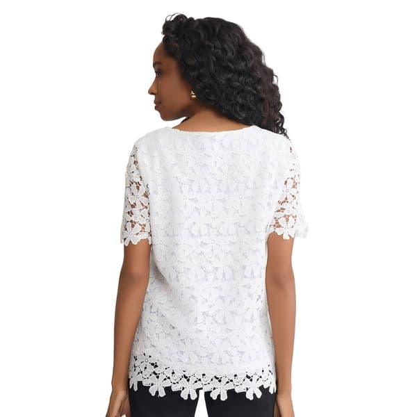 Womens Jones New York Short Sleeve All Over Daisy Lace Blouse
