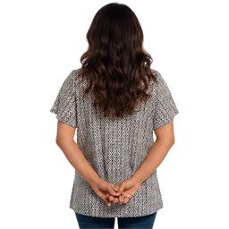 Womens Notations Short Sleeve Geometric Keyhole Neck Blouse