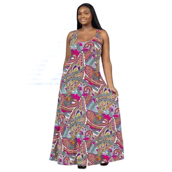 Plus Size 24/7 Comfort Apparel Paisley Scoop Neck Maxi Dress